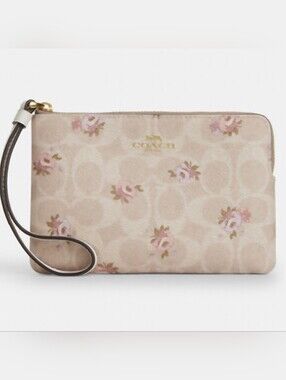 Coach Corner Zip Wristlet In Signature Canvas With Floral Print [C6] NWT